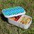 Lunch Box Food Container Picnic Authentic Wood Strap Cutlery Blue Green Abstract