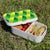 Lunch Box Food Container Authentic Wood Strap Cutlery Green Yellow Pattern