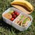 Lunch Box Food Container Picnic Authentic Wood Strap Cutlery Zigzag Black Orange