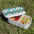 Lunch Box Food Container Picnic Authentic Wood Strap Cutlery Zigzag Blue Grey