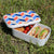Lunch Box Food Container Picnic Authentic Wood Strap Cutlery Zigzag Salmon Blue