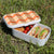 Lunch Box Food Container Snack Picnic Authentic Wood Strap Cutlery Zigzag Salmon